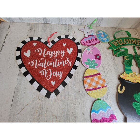 Multi holiday Valentine's Easter St Patrick's Day hanging sign home decor set - Picture 2 of 8